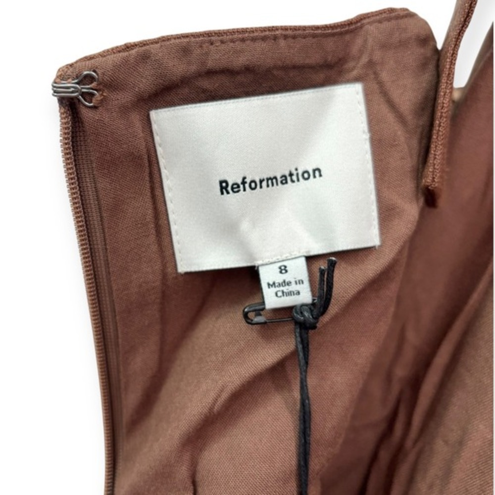 NWT Reformation Clement Linen Midi Dress Chocolate Cake - Size 8 - Picture 14 of 15